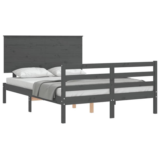 vidaXL Bedframe met hoofdbord massief hout grijs 140x190 cm