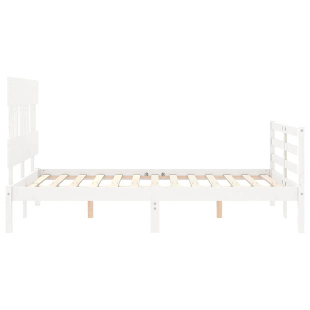 vidaXL Bedframe met hoofdbord massief hout wit 120x200 cm