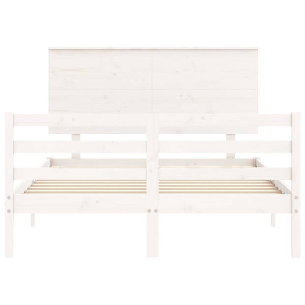 vidaXL Bedframe met hoofdbord massief hout wit 140x190 cm