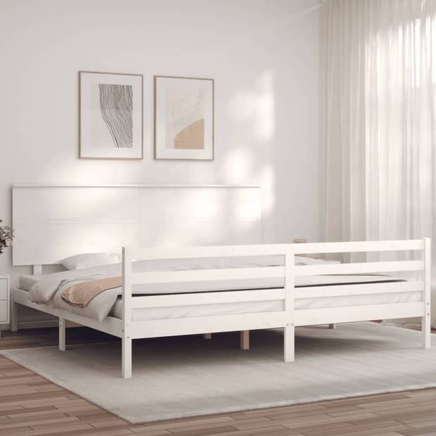 vidaXL Bedframe met hoofdbord massief hout wit 200x200 cm