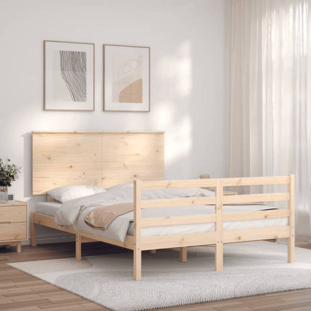 vidaXL Bedframe met hoofdbord massief hout 120x200 cm