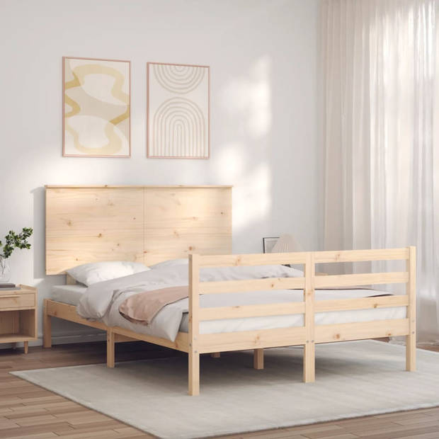 vidaXL Bedframe met hoofdbord massief hout 120x200 cm