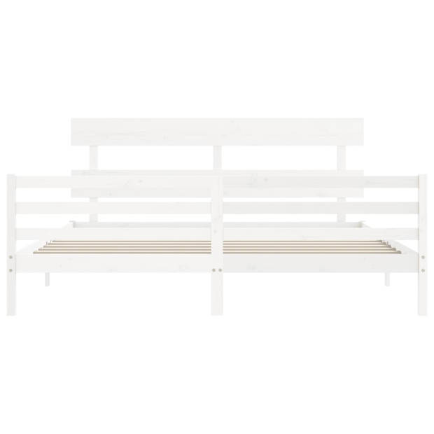 vidaXL Bedframe met hoofdbord massief hout wit 200x200 cm