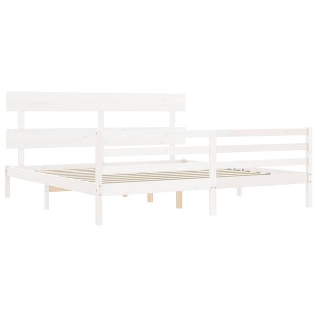 vidaXL Bedframe met hoofdbord massief hout wit 200x200 cm