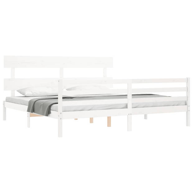 vidaXL Bedframe met hoofdbord massief hout wit 200x200 cm