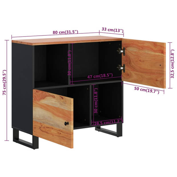 The Living Store Dressoir Massief Acaciahout - 80 x 33 x 75 cm - Opbergruimte