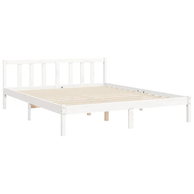 vidaXL Bedframe met hoofdbord massief hout wit 160x200 cm