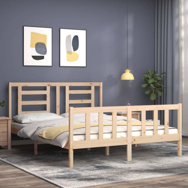 vidaXL Bedframe met hoofdbord massief hout