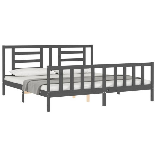 vidaXL Bedframe met hoofdbord massief hout grijs 200x200 cm