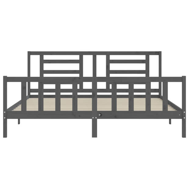 vidaXL Bedframe met hoofdbord massief hout grijs 200x200 cm