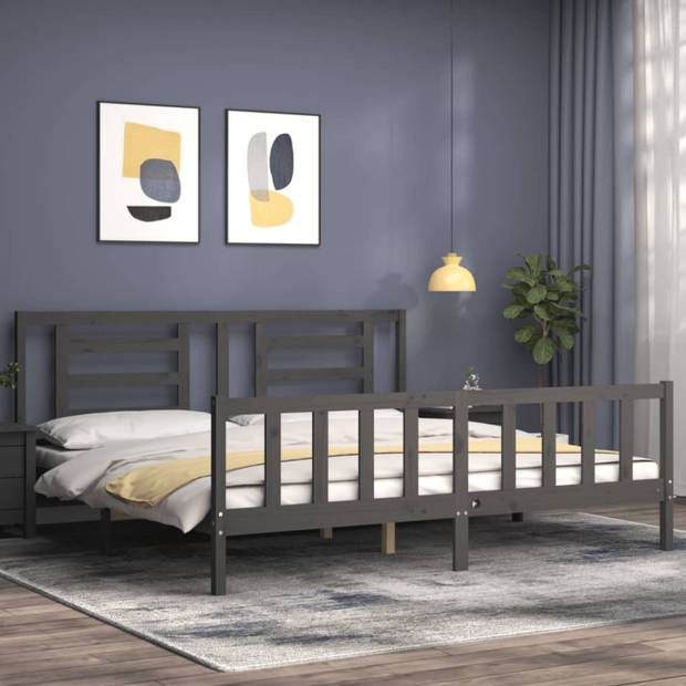 vidaXL Bedframe met hoofdbord massief hout grijs 200x200 cm