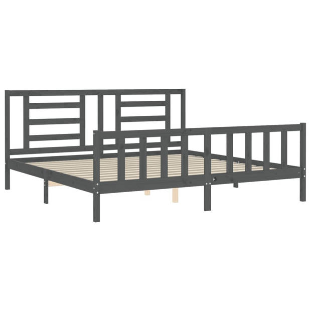 vidaXL Bedframe met hoofdbord massief hout grijs 200x200 cm