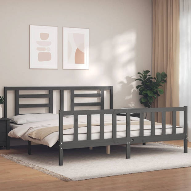 vidaXL Bedframe met hoofdbord massief hout grijs 200x200 cm