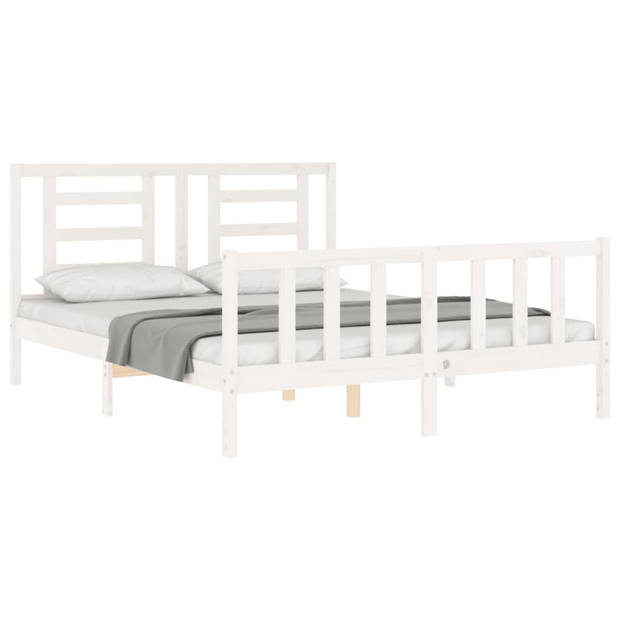 The Living Store Bedframe Grenenhouten - Wit - 205.5 x 165.5 x 100 cm - Multiplex Lattenbodem