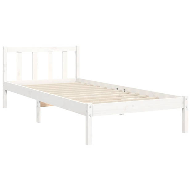 vidaXL Bedframe met hoofdbord massief hout wit 100x200 cm