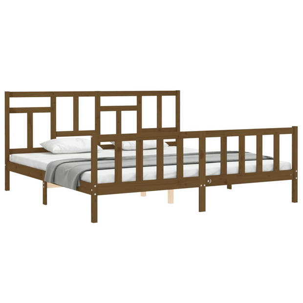 vidaXL Bedframe met hoofdbord massief hout honingbruin 200x200 cm