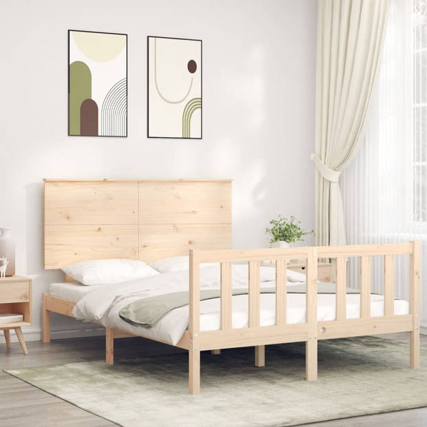 vidaXL Bedframe met hoofdbord massief hout