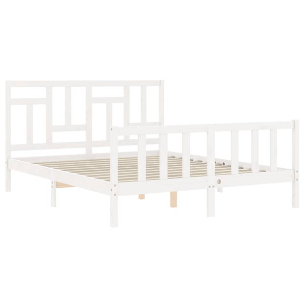 vidaXL Bedframe met hoofdbord massief hout wit