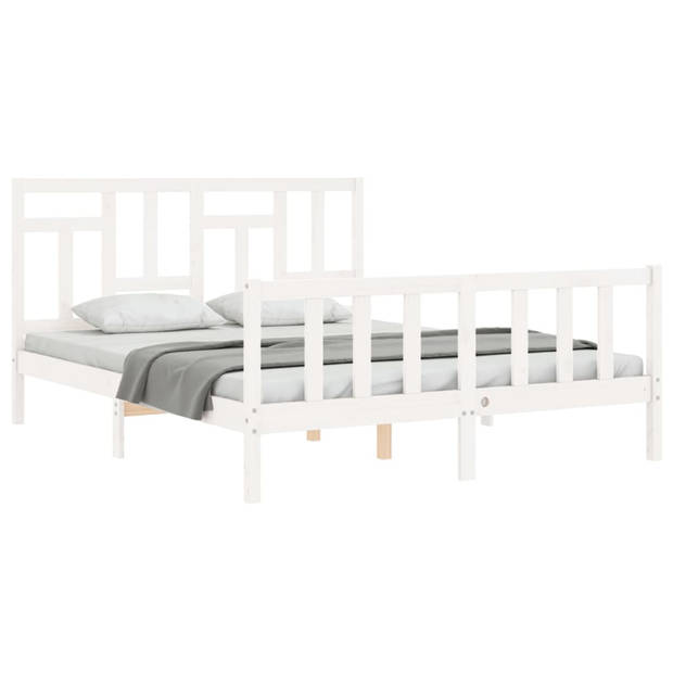 vidaXL Bedframe met hoofdbord massief hout wit