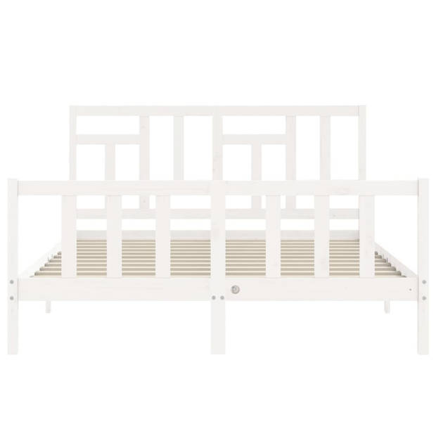 vidaXL Bedframe met hoofdbord massief hout wit