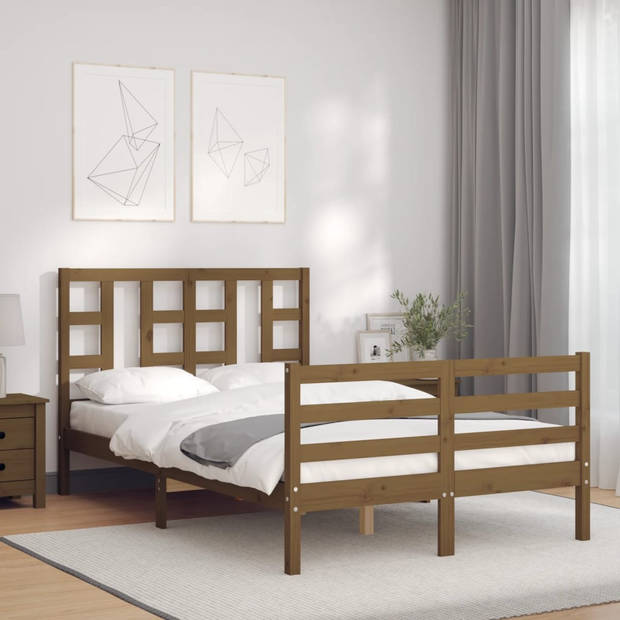 vidaXL Bedframe met hoofdbord massief hout honingbruin