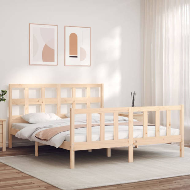 vidaXL Bedframe met hoofdbord massief hout 160x200 cm