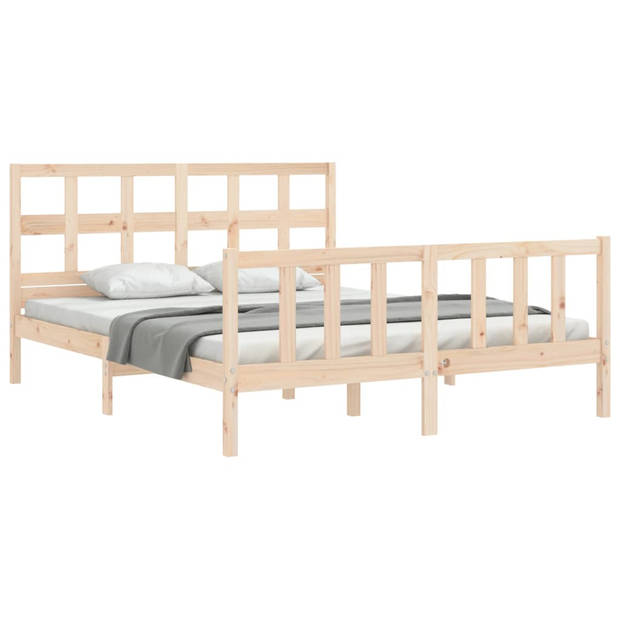 vidaXL Bedframe met hoofdbord massief hout 160x200 cm