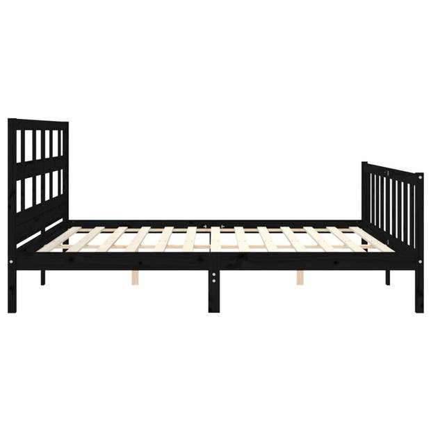 vidaXL Bedframe met hoofdbord massief hout zwart 200x200 cm