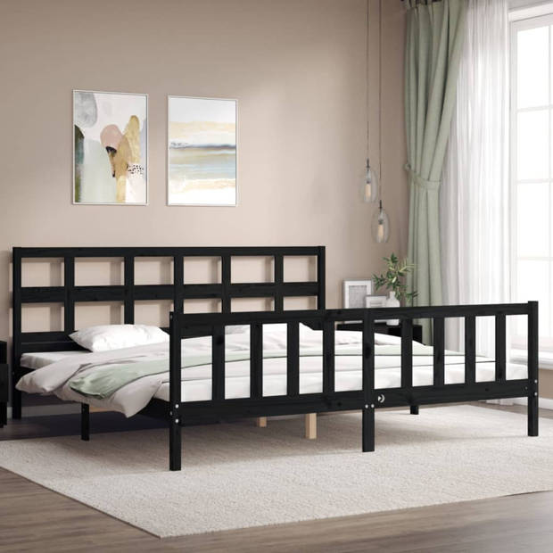 vidaXL Bedframe met hoofdbord massief hout zwart 200x200 cm