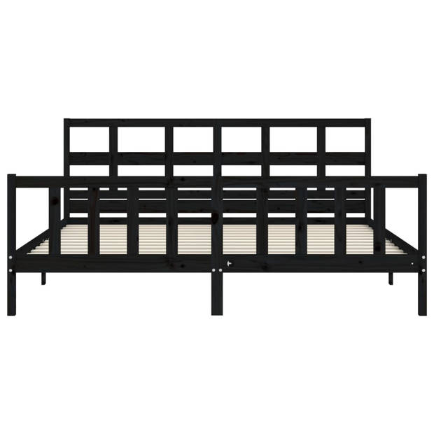 vidaXL Bedframe met hoofdbord massief hout zwart 200x200 cm