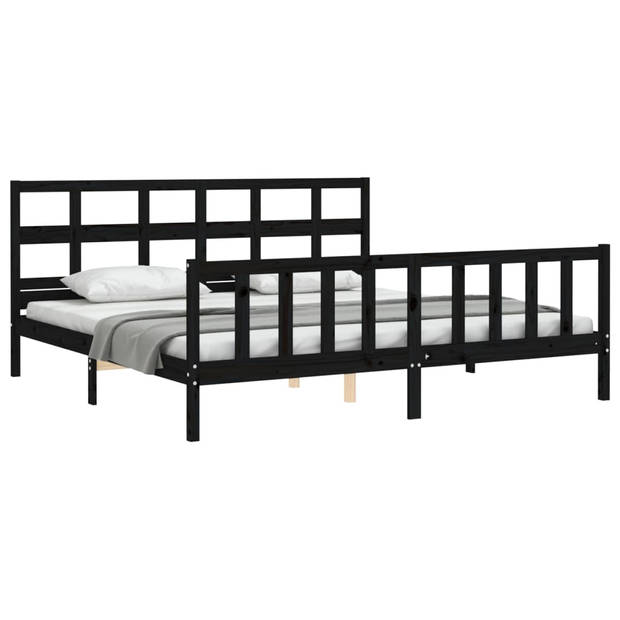 vidaXL Bedframe met hoofdbord massief hout zwart 200x200 cm