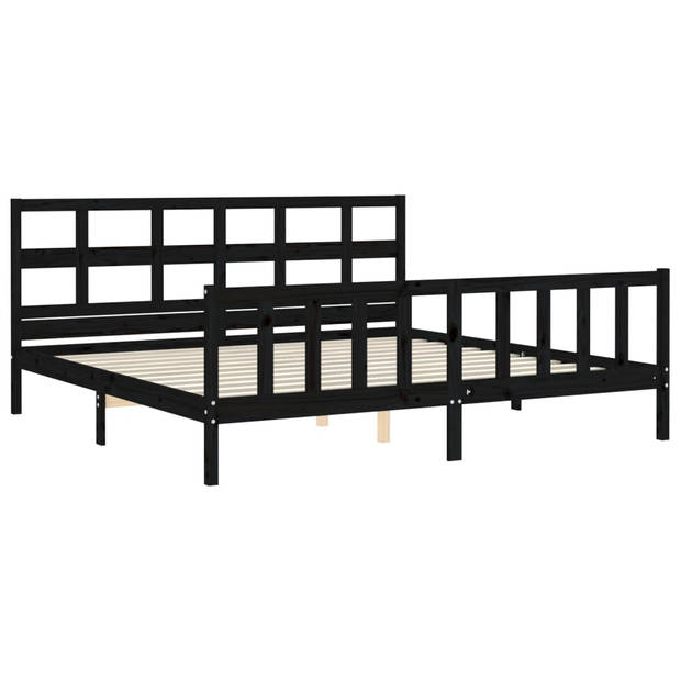 vidaXL Bedframe met hoofdbord massief hout zwart 200x200 cm