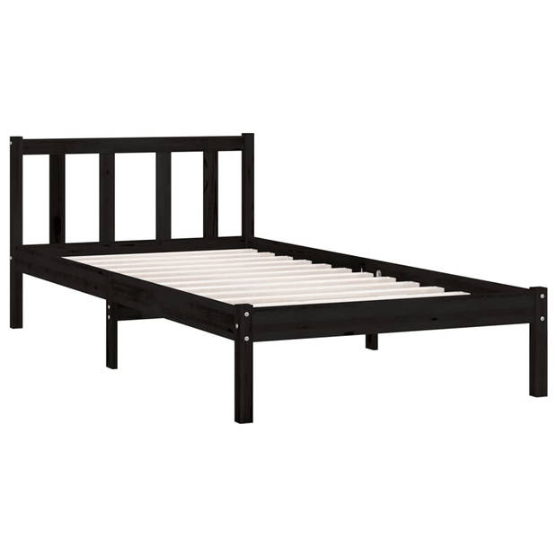 vidaXL Bedframe met hoofdbord massief hout zwart 90x200 cm