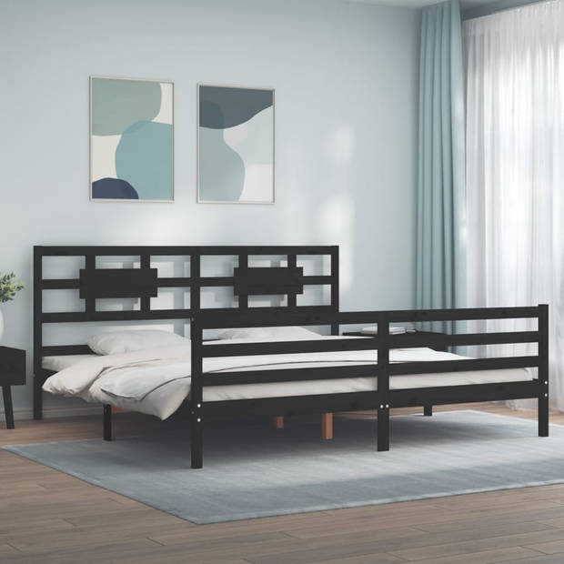 vidaXL Bedframe met hoofdbord massief hout zwart 200x200 cm