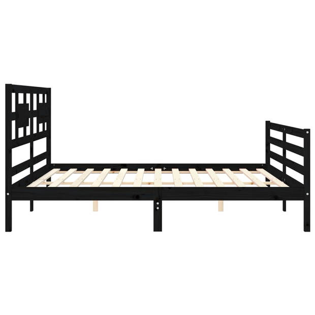 vidaXL Bedframe met hoofdbord massief hout zwart 200x200 cm