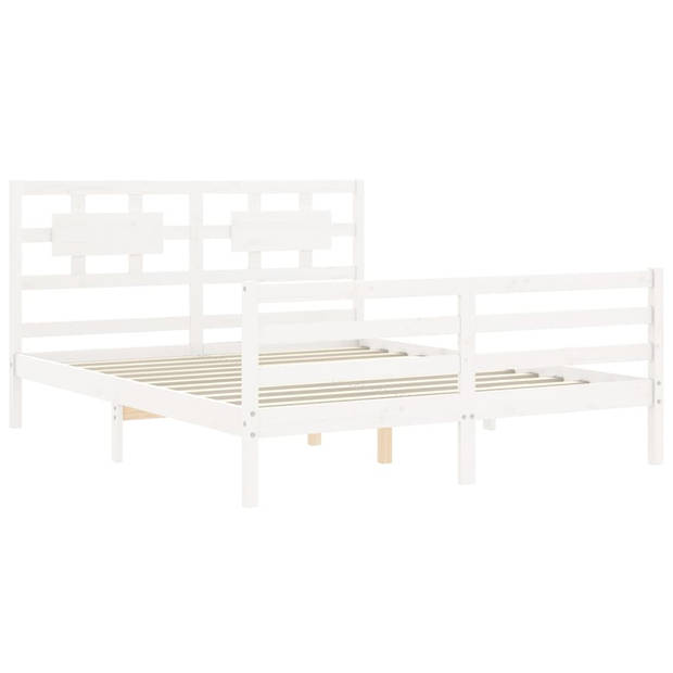 vidaXL Bedframe met hoofdbord massief hout wit 160x200 cm