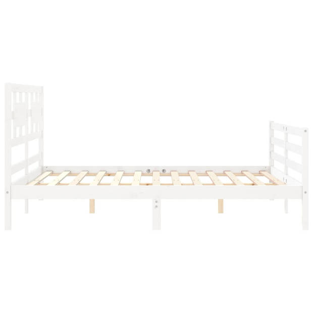 vidaXL Bedframe met hoofdbord massief hout wit 160x200 cm