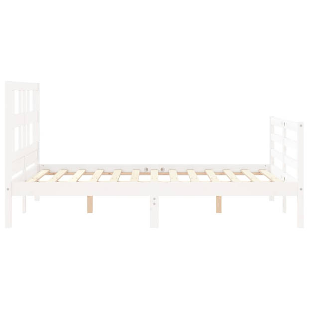 vidaXL Bedframe met hoofdbord massief hout wit 140x190 cm