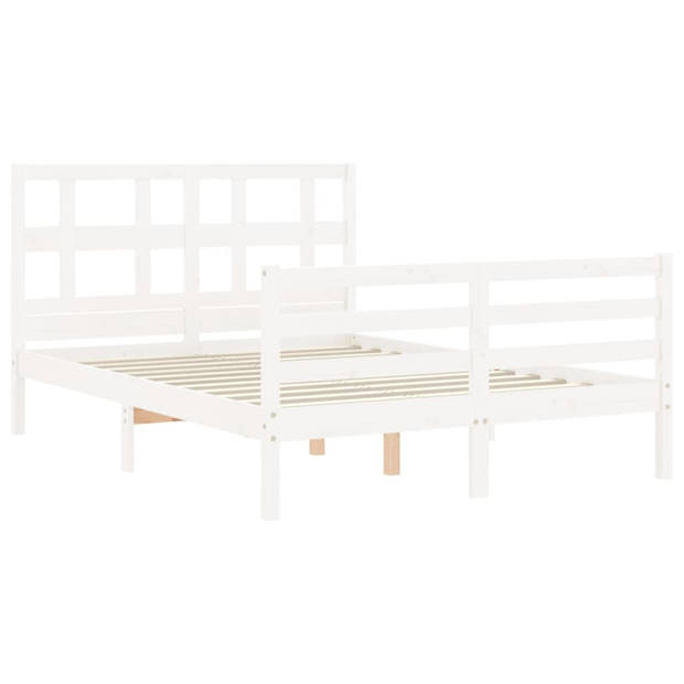 vidaXL Bedframe met hoofdbord massief hout wit 140x190 cm