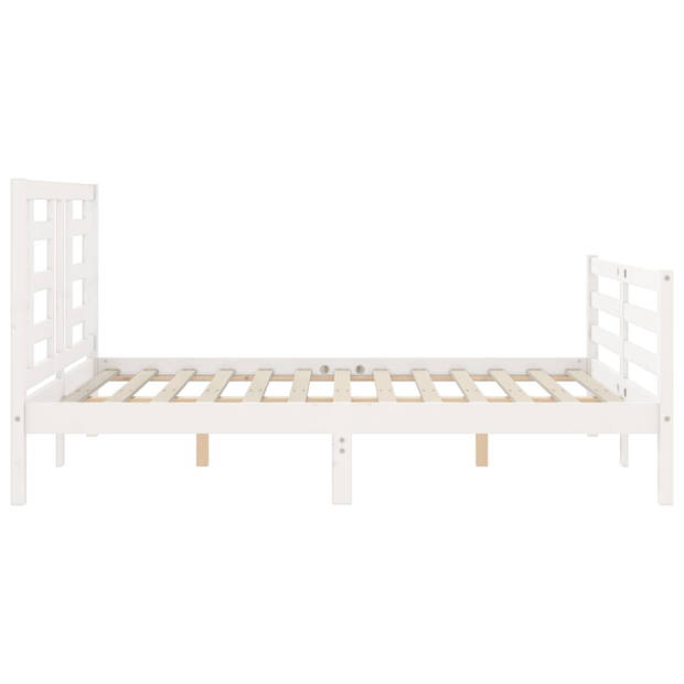 vidaXL Bedframe met hoofdbord massief hout wit 120x200 cm