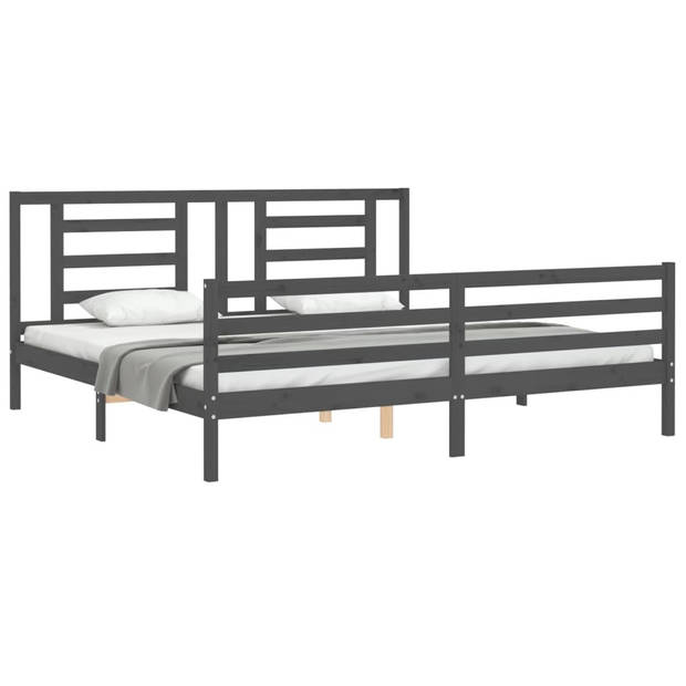 vidaXL Bedframe met hoofdbord massief hout grijs 200x200 cm