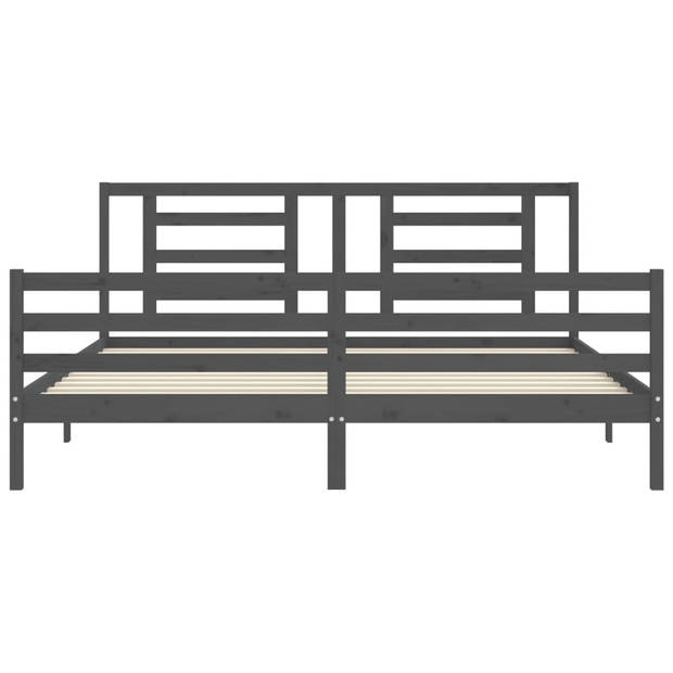 vidaXL Bedframe met hoofdbord massief hout grijs 200x200 cm