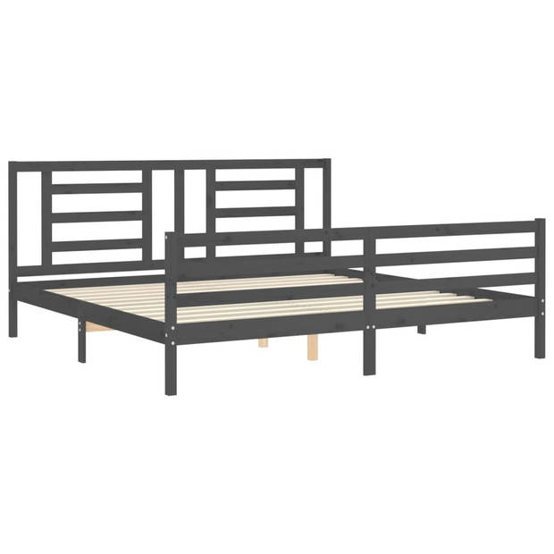 vidaXL Bedframe met hoofdbord massief hout grijs 200x200 cm