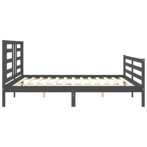 vidaXL Bedframe met hoofdbord massief hout grijs 200x200 cm