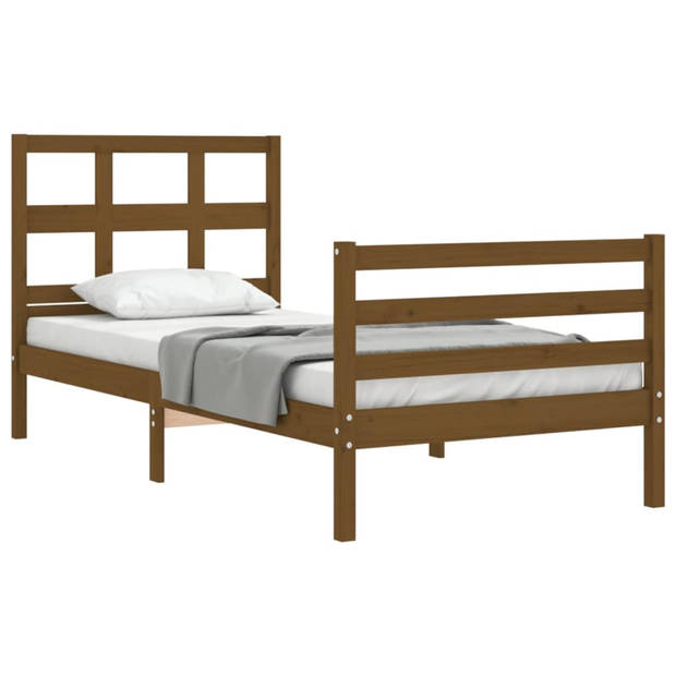 vidaXL Bedframe met hoofdbord massief hout honingbruin 90x200 cm