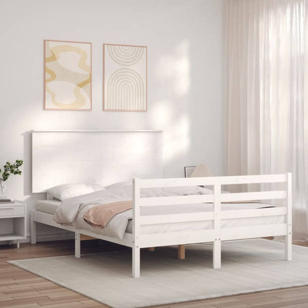 vidaXL Bedframe met hoofdbord massief hout wit