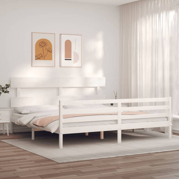 vidaXL Bedframe met hoofdbord massief hout wit