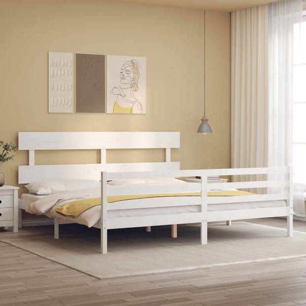 vidaXL Bedframe met hoofdbord massief hout wit