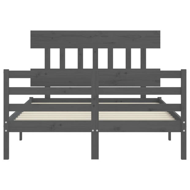 vidaXL Bedframe met hoofdbord massief hout grijs