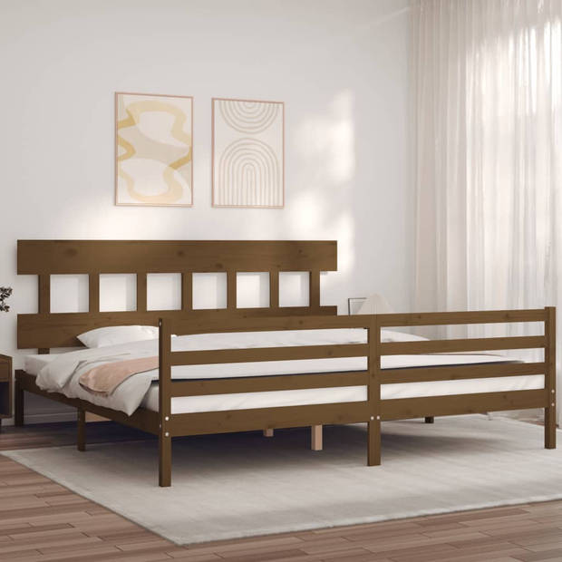 vidaXL Bedframe met hoofdbord massief hout honingbruin 200x200 cm